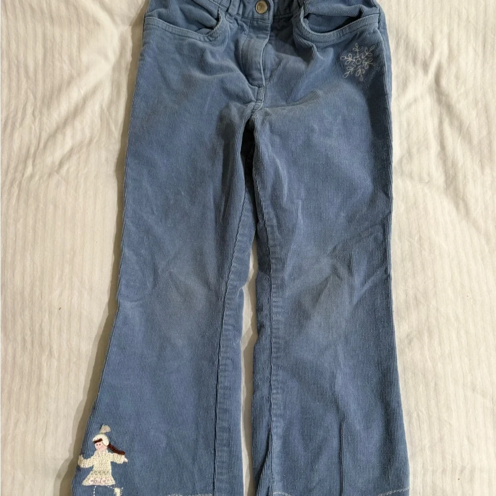 Gymboree girls corduroy pants with embroidered ice skater with snowflake shirt
